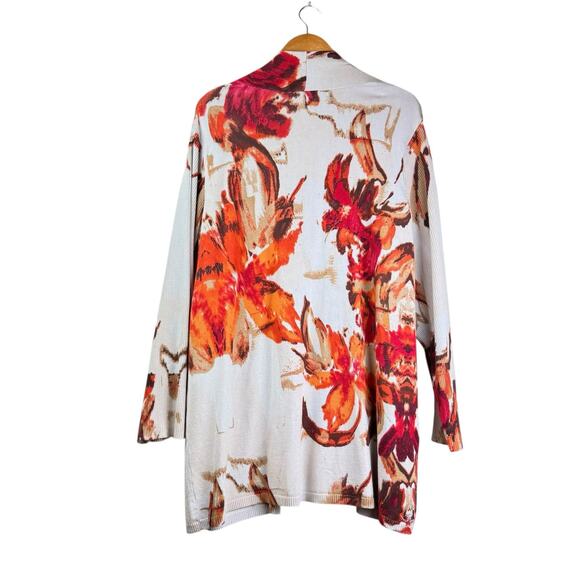 Carmen Marc Valvo 3X Plus Orange Red Beige Floral Knit Open Cardigan Sweater - Picture 5 of 11